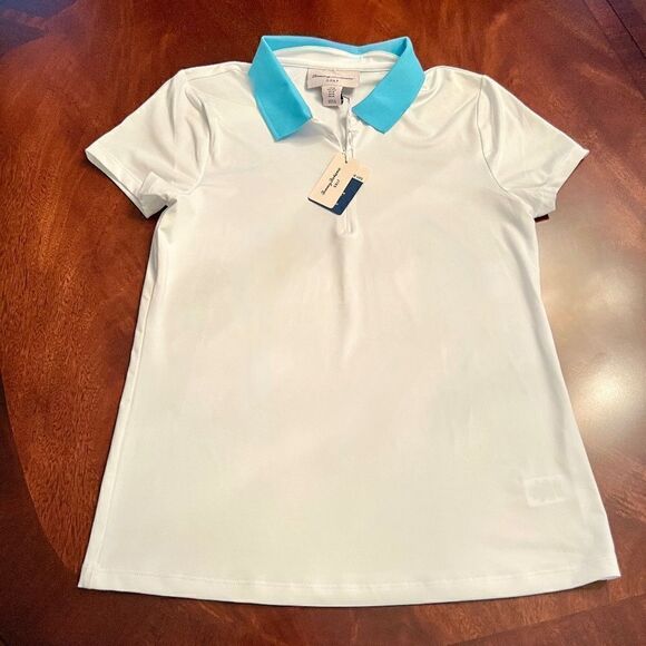 NWT Women's Tommy Bahama Golf White Turquoise Top Polo Shirt Size MEDIUM - Picture 1 of 3